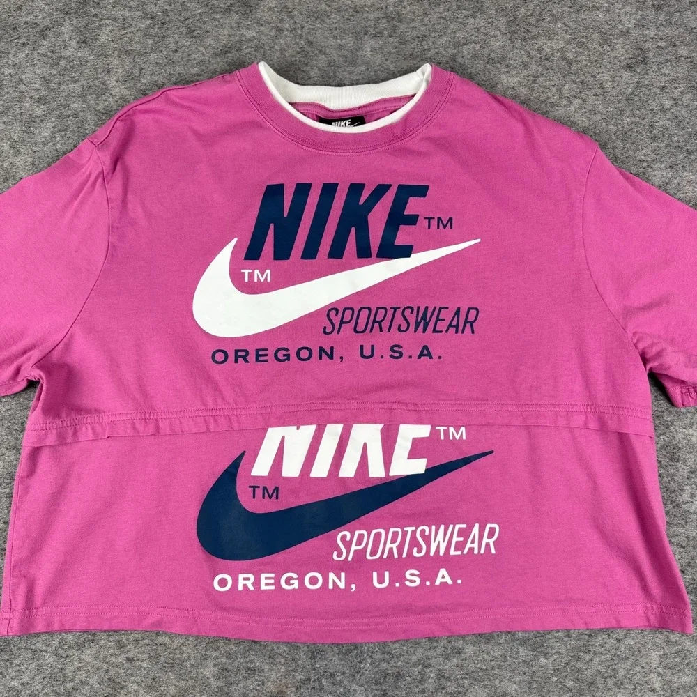 Nike Sportswear Sneaker10 Icon Clash Oregon Crop T-Shirt Pink Womens Medium M *